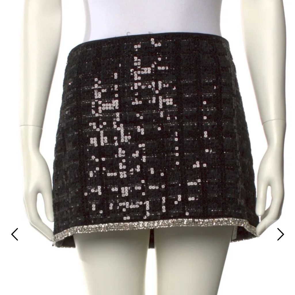 Alice & Olivia Black Sequin Mini Skirt With Silver Accents